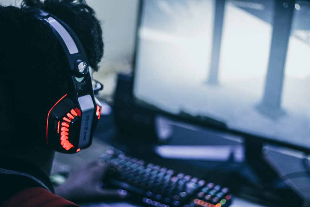 a photo of a man playing metaverse video game